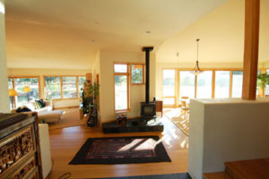 Light filled and comfortable home with passive solar heating and passive cooling