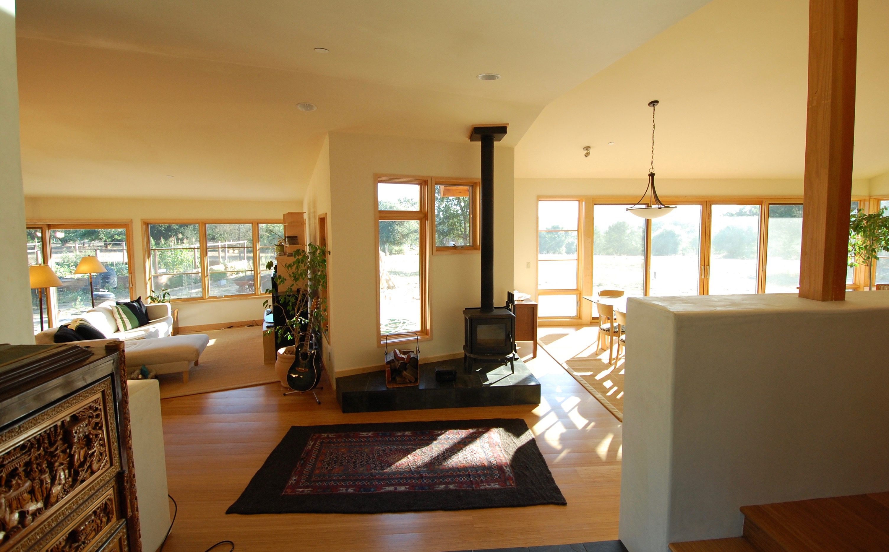 Light filled and comfortable home with passive solar heating and passive cooling
